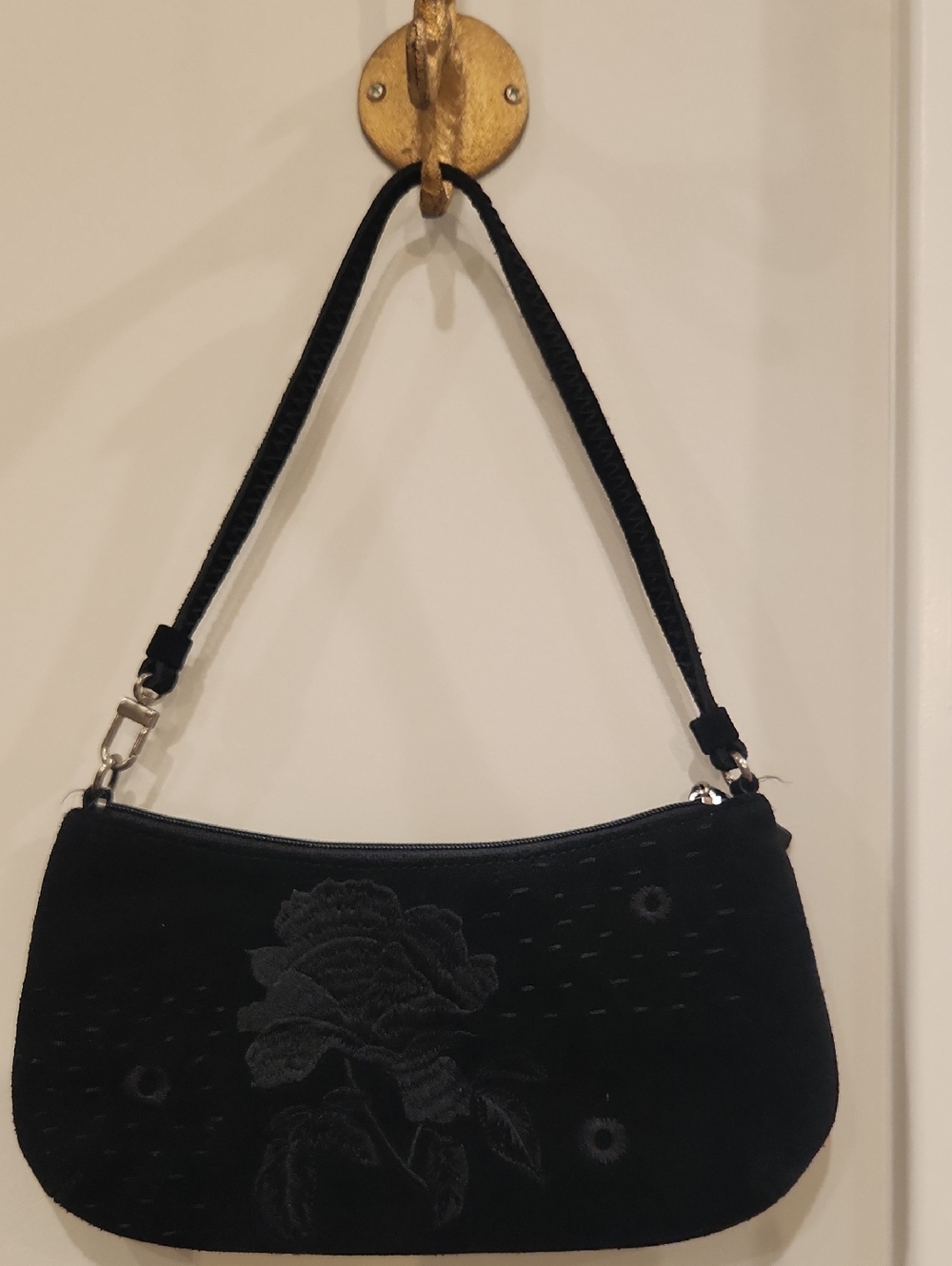 The Limited Black Leather Embroidered Floral Handbag